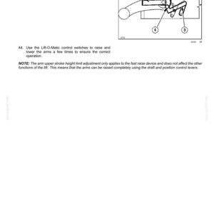 May include: Diagram of a rear three-point hitch with numbered components. Instructions include loosening the cam adjuster and turning the Lift-O-Matic cam. Text also explains the function of the control switches.