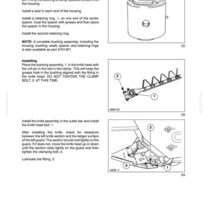 May include: A technical manual page titled SECTION 58 - ATTACHMENTS / HEADERS - CHAPTER 1, featuring three black and white line drawings of mechanical components labeled 22, 23, and 24, with numbered callouts and assembly instructions.