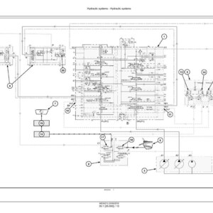 May include: A detailed technical diagram of a hydraulic system, featuring interconnected components, lines, and numbered labels. The diagram is predominantly black and white, with text at the top indicating "Hydraulic systems". The bottom of the diagram includes additional text and numbers.