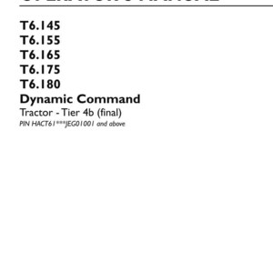 K&ouml;nnte beinhalten: Ein originales Bedienungshandbuch f&uuml;r New Holland Agriculture Traktoren, speziell f&uuml;r die Modelle T6.145, T6.155, T6.165, T6.175 und T6.180 Dynamic Command Tier 4b. Das Dokument enth&auml;lt die Teilenummer 47974441, erste Ausgabe, M&auml;rz 2018.