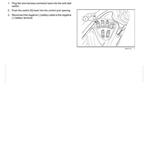May include: Diagram illustrating the installation of an anti-stall switch within an electrical system. The image includes a detailed view of the control pod and wiring, with numbered steps and instructions. Text at the top reads "Electrical system - Install Anti-Stall Switch."