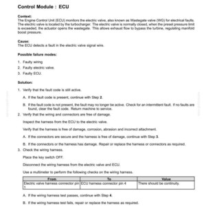 May include: A technical document detailing fault codes for an electrical system. The document includes troubleshooting steps for an open load temperature error in the turbocharger PWM output power stage. Includes diagrams and instructions.