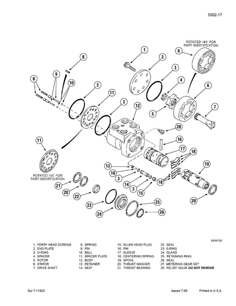 Puede incluir: Un diagrama expl&iacute;cito de un conjunto de bomba hidr&aacute;ulica, que muestra varios componentes como tornillos, placas, juntas t&oacute;ricas y un rotor. El diagrama incluye etiquetas para cada pieza, como "Tornillos de cabeza de ferry" y "Eje de transmisi&oacute;n".