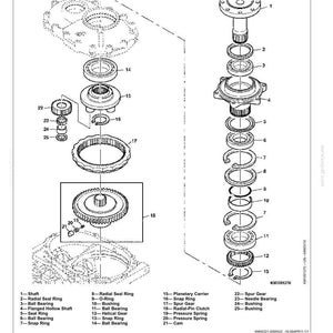 May include: An exploded view technical diagram titled Spur Gear Angle Drive, Part 1, showing mechanical components including shafts, bearings, gears, and seals labeled 1 through 25. The black and white line drawing details the assembly of transmission inner gathering drums for a 480FI Rotary Harvesting Unit.