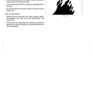 May include: A document page titled 2 - SAFETY INFORMATION containing text instructions regarding electrical shorts and flammable materials, accompanied by a black and white graphic icon of a flame and the text SP058 59 at the bottom.