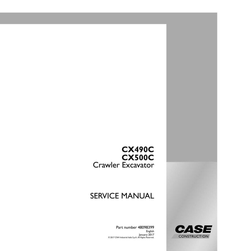 May include: A white service manual for a CX490C and CX500C Crawler Excavator. The cover includes the text "SERVICE MANUAL" and the Case Construction logo. The part number is 48098399.