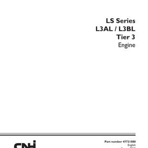 May include: White service manual cover with the title "SERVICE MANUAL" in bold black font. Below, it lists "LS Series L3AL / L3BL Tier 3 Engine." The CNH Industrial logo is at the bottom, along with part number and date information.