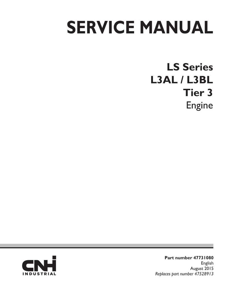 May include: White service manual cover with the title "SERVICE MANUAL" in bold black font. Below, it lists "LS Series L3AL / L3BL Tier 3 Engine." The CNH Industrial logo is at the bottom, along with part number and date information.