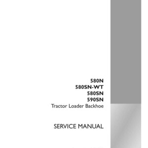 May include: A white service manual for a tractor loader backhoe. The cover includes the model numbers 580N, 580SN-WT, 580SN, and 590SN. The text "SERVICE MANUAL" is prominently displayed. The Case Construction logo is in the bottom right corner.