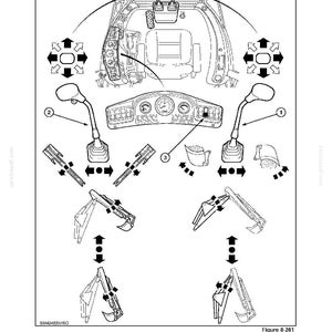 May include: A technical diagram titled SECTION 8 - HYDRAULIC SYSTEM showing backhoe control levers with an optional ISO pattern. The illustration features numbered controls, directional arrows, and mechanical schematics for operating heavy machinery.