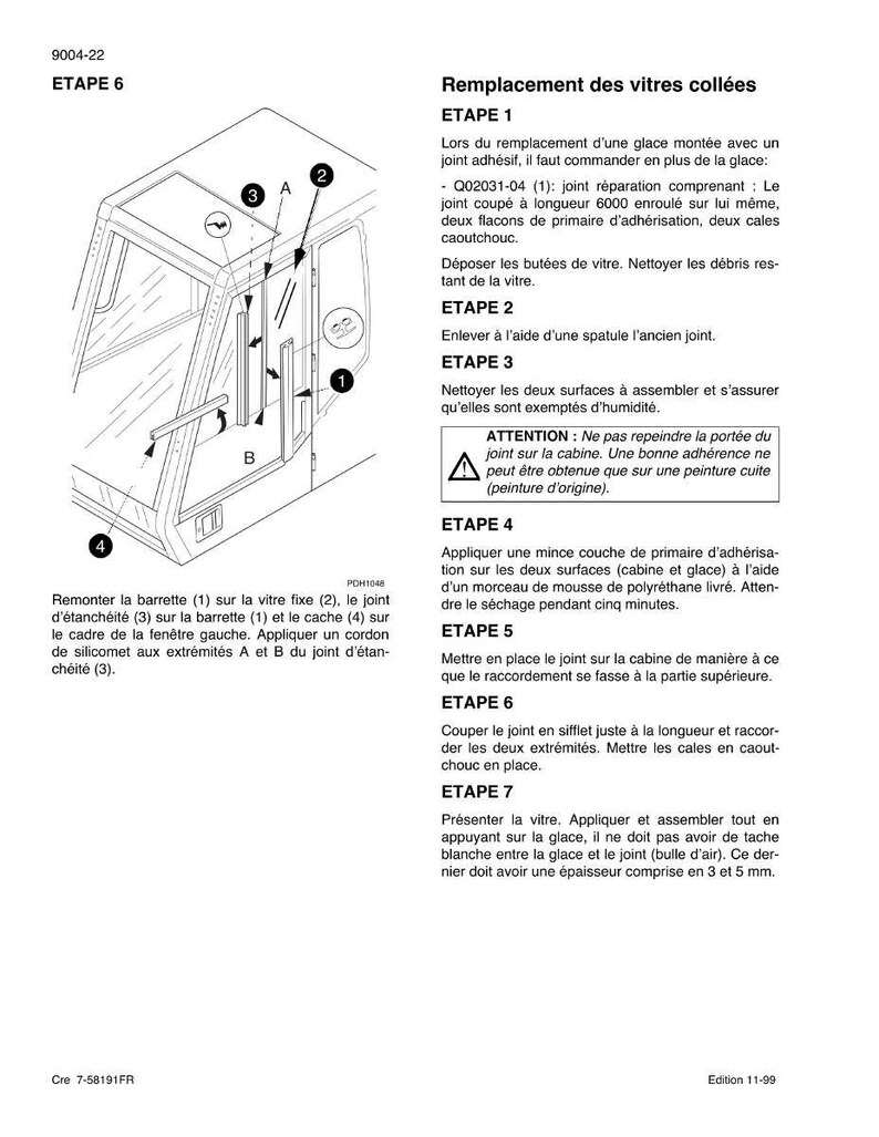 K&ouml;nnte beinhalten: Eine Diagramm-Illustration zum Austausch einer Fahrzeugscheibe. Das Bild zeigt einen Querschnitt eines Fensterrahmens mit nummerierten Komponenten und Textanweisungen auf Franz&ouml;sisch.