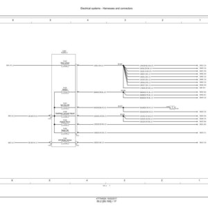 May include: Diagram of an electrical system, featuring harnesses and connectors. The schematic is rendered in black and white, with labeled components and lines. Text at the top reads "Electrical systems - Harnesses and connectors."