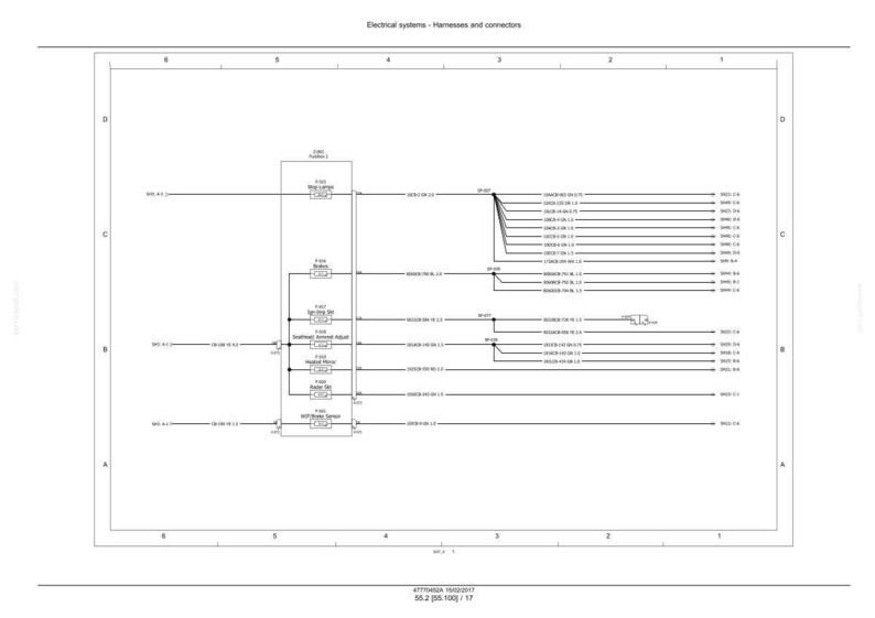 May include: Diagram of an electrical system, featuring harnesses and connectors. The schematic is rendered in black and white, with labeled components and lines. Text at the top reads "Electrical systems - Harnesses and connectors."
