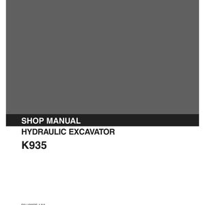 May include: A Kobelco shop manual for a hydraulic excavator model K935. The cover is dark gray with white text reading Kobelco, Shop Manual, Hydraulic Excavator, and K935. It includes codes S5LU0002E-1 NA, L-70106-70110, 70120-70166, LU-0067, and 10-1988.