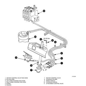 May include: Diagram of a rotary control valve with labeled components, including hoses, a steering column, and a brake module. The diagram includes the text "ROTARY CONTROL VALVE" and "Removal and Installation".