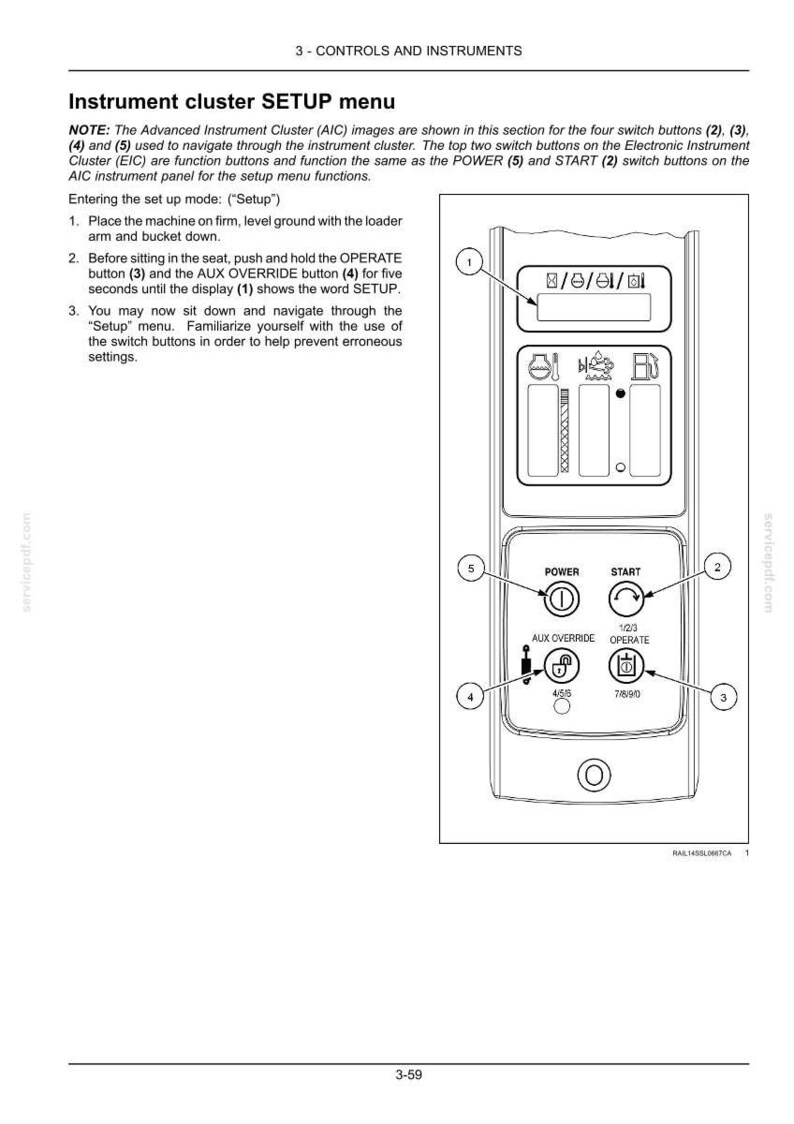 Pu&ograve; includere: Una pagina di manuale tecnico intitolata Instrument cluster SETUP menu, che presenta un disegno al tratto in bianco e nero di un pannello di controllo con pulsanti numerati, icone e uno schermo digitale, accompagnato da istruzioni per l'uso.