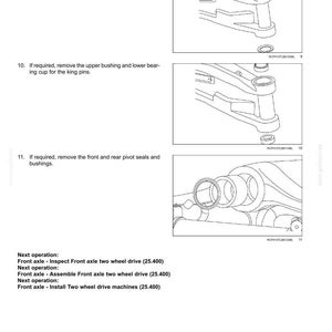 May include: Diagram of a non-powered front axle system, with detailed illustrations of component removal and assembly steps. Includes text instructions for removing washers, bushings, and seals. The diagram also includes measurements in inches.