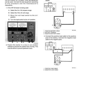May include: A page from a manual titled "Test Procedure" with diagrams and instructions for using a Sun Electric VAT-33 tester. The text includes steps for connecting cables and setting voltage ranges. The diagrams show electrical connections.