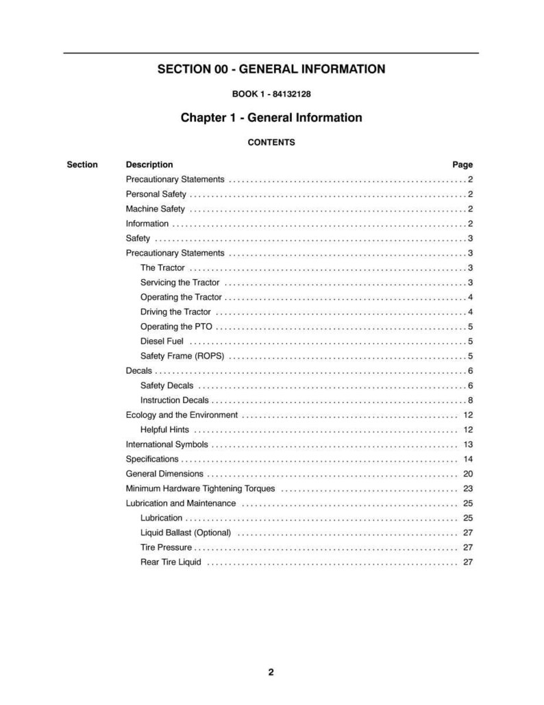 Pode incluir: Uma p&aacute;gina branca de um manual intitulado "SE&Ccedil;&Atilde;O 00 - INFORMA&Ccedil;&Otilde;ES GERAIS". O &iacute;ndice lista t&oacute;picos como "Seguran&ccedil;a Pessoal", "Seguran&ccedil;a da M&aacute;quina" e "Press&atilde;o dos Pneus". O n&uacute;mero da p&aacute;gina "2" est&aacute; na parte inferior.