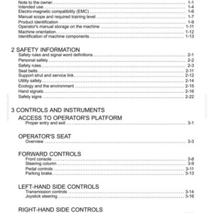 May include: A page from a manual titled "Contents" with sections on general and safety information, controls, and instruments. The text is black on a white background, with page numbers and section titles.