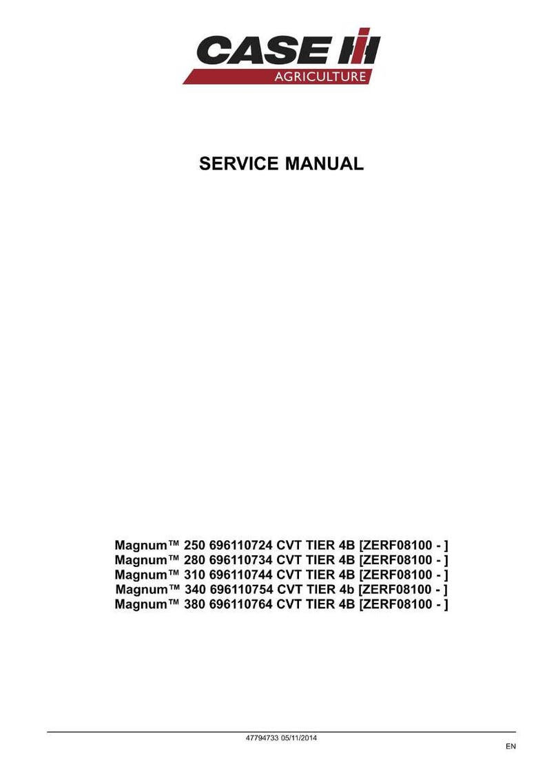 May include: A white page with the red and black "CASE IH AGRICULTURE" logo at the top. The text "SERVICE MANUAL" is centered below the logo. Below, a list of Magnum&trade; models and their specifications is displayed.