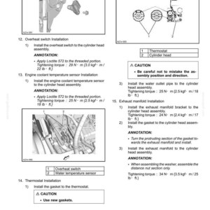 Puede incluir: Diagrama de extracci&oacute;n e instalaci&oacute;n de la culata. Incluye instrucciones para instalar el termostato, el interruptor de sobrecalentamiento y el sensor de temperatura del refrigerante. Especificaciones de par de apriete en Nm.