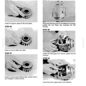 May include: A black and white technical diagram illustrating the assembly of a differential and bevel wheel assembly. The diagram includes step-by-step instructions with images of the parts and assembly process. Text includes "STEP" numbers and descriptions.
