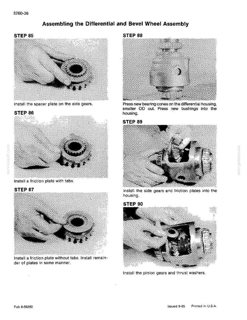 May include: A black and white technical diagram illustrating the assembly of a differential and bevel wheel assembly. The diagram includes step-by-step instructions with images of the parts and assembly process. Text includes "STEP" numbers and descriptions.