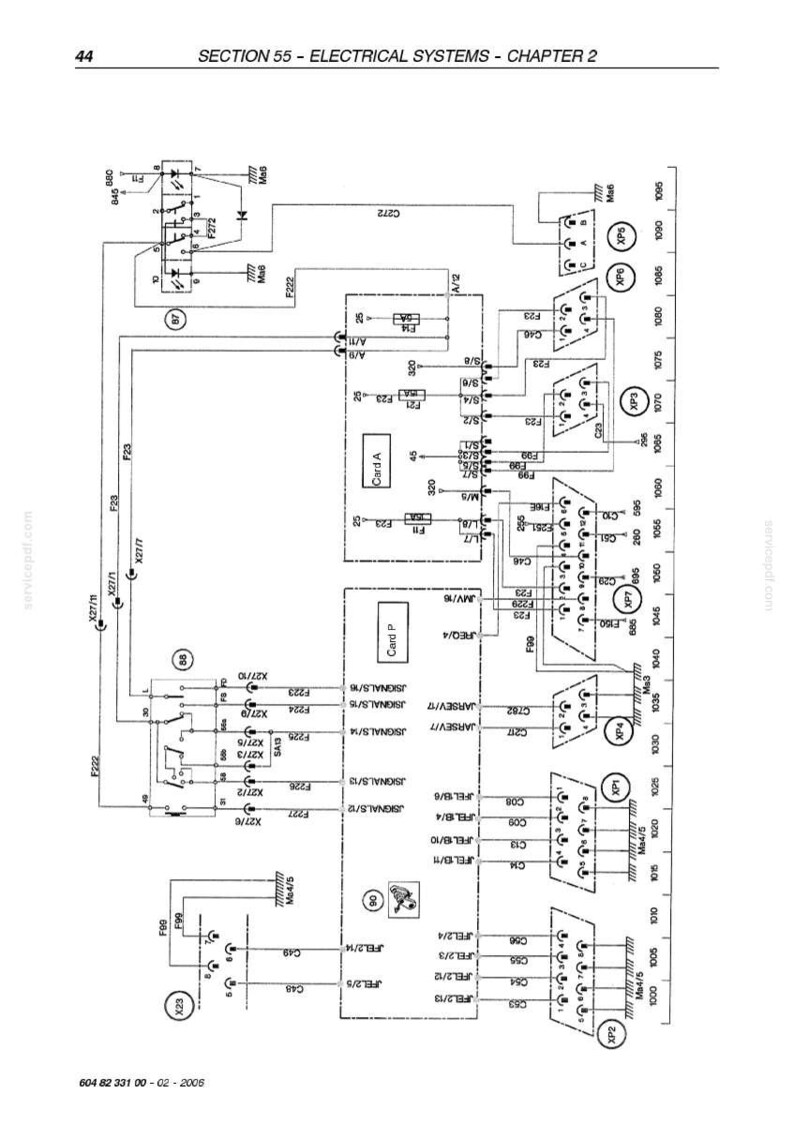 May include: Diagram of an electrical system, labeled with text and symbols. The diagram includes components like Card A, Card P, and various connectors, with measurements in millimeters.