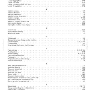 May include: A detailed page from a manual, featuring a table of contents with various operational and safety topics. The text is black on a white background, with headings like "Machine access" and "Safety rules."