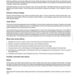 May include: A technical document page titled 6 - WORKING OPERATIONS, detailing heavy machinery maintenance. It covers topics like extreme reverse loading, track shoes, wide track shoe effects, speed, and impact, with a page number 6-15 at the bottom.