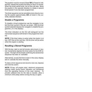 Pu&ograve; includere: Una pagina di documento tecnico intitolata 6-WORKING OPERATIONS contenente istruzioni per valvole azionate da joystick, sequenze di timer, disattivazione di programmi e richiamo di programmi memorizzati per trattori, con il numero di pagina 6-162 in basso.
