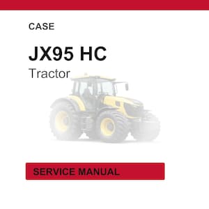 May include: A yellow and black tractor, model JX95 HC, is featured on a white background. The word "CASE" is at the top, and "Tractor" is below the model name. A red rectangle at the bottom reads "SERVICE MANUAL".