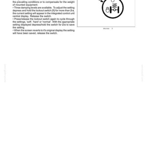 May include: A technical manual page titled 6-WORKING OPERATIONS detailing instructions for adjusting tractor front suspension. It includes a diagram of a circular lockout switch labeled 1, featuring a padlock icon and suspension symbols.