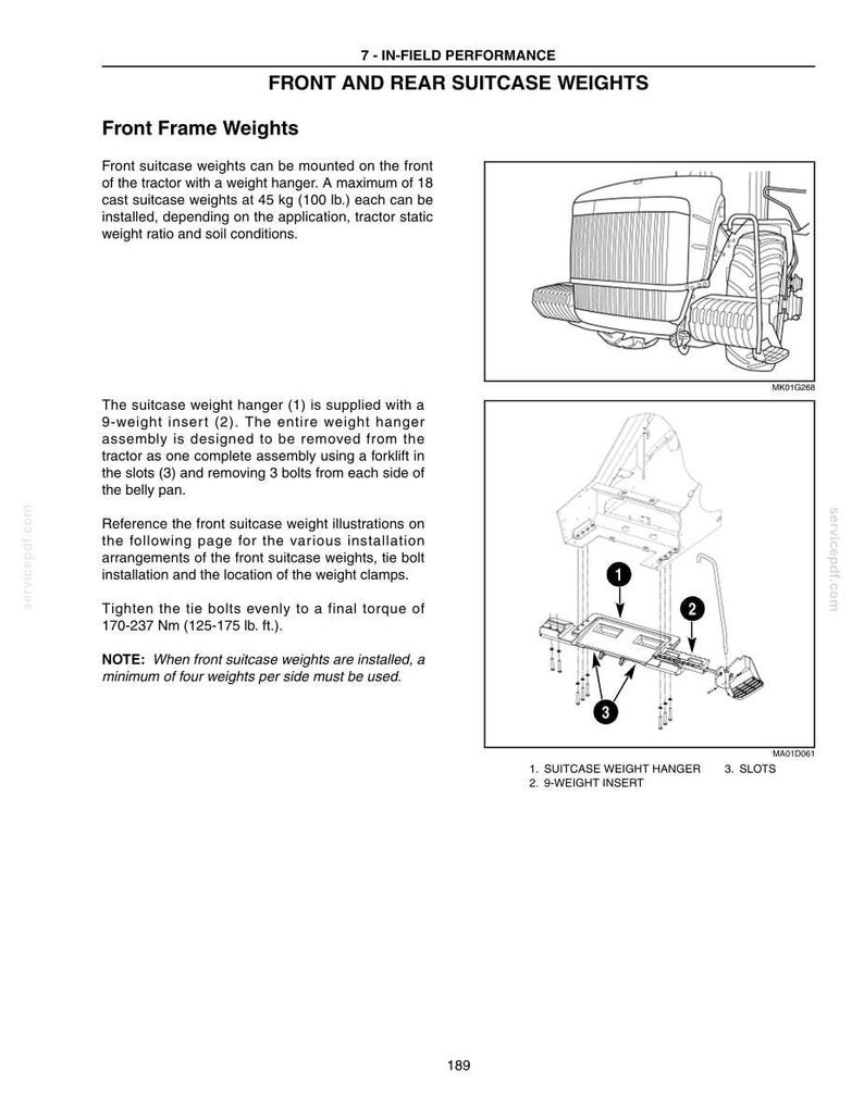 Pu&ograve; includere: Un diagramma tecnico che mostra i pesi anteriori e posteriori di un trattore. L'immagine include un disegno al tratto di un supporto per pesi, un inserto per 9 pesi e fessure, con etichette numerate 1, 2 e 3 che indicano i componenti.