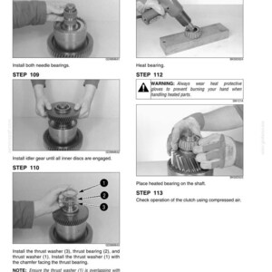 May include: A series of instructional images detailing mechanical assembly steps. The images show hands working with various metal components, including gears, bearings, and washers. Text and arrows indicate assembly order and part identification.