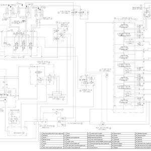 May include: A detailed engineering diagram of a mechanical backhoe control system, with numerous lines, symbols, and labels. The diagram is in black and white, with text indicating various components and functions. The title "SRIN EP MECHANICAL BACKHOE CONTROLS" is visible.