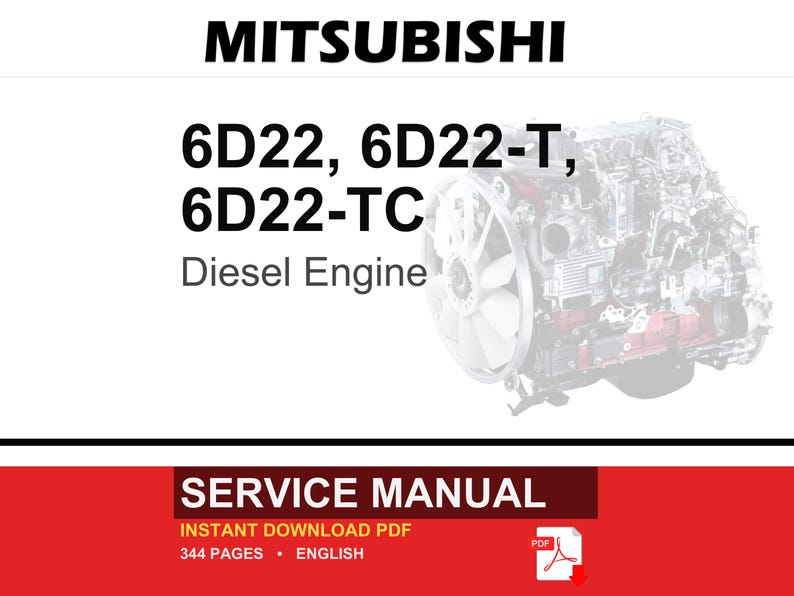 Mitsubishi 6d22, 6d22-T, 6D22-TC dieselmotorer, service och reparation, verkstadsmanual | Direkt PDF-nedladdning bild 1