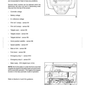 May include: A page from a manual titled "SECTION 2 - CONTROLS AND INSTRUMENTS" with a diagram of a control panel and a detailed list of diagnostic inputs, including voltage checks and sensor readings. The text explains troubleshooting routines.