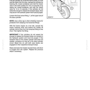 May include: Diagram from a manual showing a hydraulic system with text describing how to bleed air from the lift cylinders. The diagram includes a wheel, cylinder, and text that reads "BLEEDING AIR FROM THE LIFT CYLINDERS."