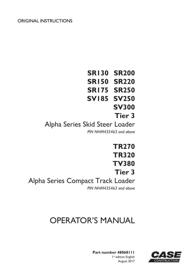 May include: A white document with the text "ORIGINAL INSTRUCTIONS" at the top. Lists model numbers for Alpha Series Skid Steer and Compact Track Loaders, including SR130, SR200, TR270, and TV380. The document is an operator's manual.