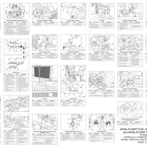 May include: A detailed schematic diagram of the Axial-Flow 5130, 6130, and 7130 combines. The black and white technical drawings show various mechanical components with labels. The text at the bottom reads "HYDRAULIC / HYDROSTATIC SCHEMATIC MODEL YEAR 2013".