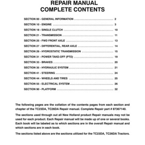 Manual de servicio y reparación para tractores New Holland TC23DA y TC26DA / Descarga instantánea en PDF imagen 3