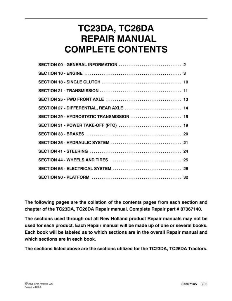 Manual de servicio y reparación para tractores New Holland TC23DA y TC26DA / Descarga instantánea en PDF imagen 3