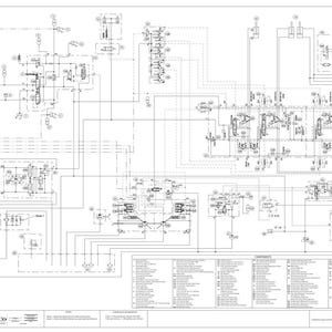 May include: A detailed technical diagram with numerous interconnected components, lines, and symbols, likely representing an engineering or mechanical system. The diagram is in black and white, with text labels and a components list.