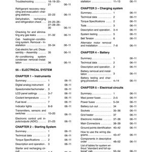 May include: A page from a manual with a table of contents. The headings include "Electrical System", "Instruments", "Charging System", and "Battery". The page numbers and dates are listed.