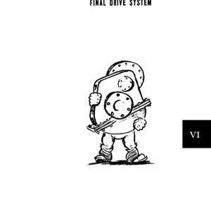 May include: Black and white illustration of a cartoon figure holding a mechanical component, labeled "FINAL DRIVE SYSTEM." The image includes text: "CASE CORPORATION," "Burl. Form 9-72061," and "VI."
