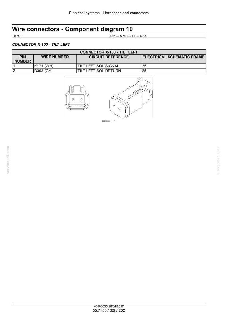 May include: Diagram of wire connectors, component diagram 10, with a table detailing pin numbers, wire numbers, circuit references, and electrical schematic frames. Includes illustrations of the connectors.