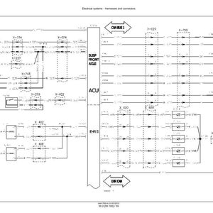 May include: Diagram of an electrical system with harnesses and connectors. The diagram includes labels such as "CAN BUS 1", "SUSP FRONT AXLE", and "EHRS". The image is in black and white.