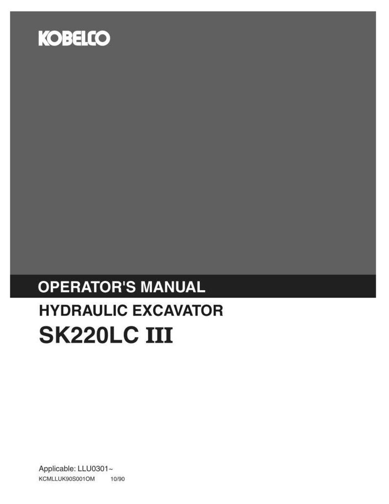 Kobelco SK220LC III Hydraulic Excavator Operator Owners Operation Manual | Instant PDF Download imagen 2